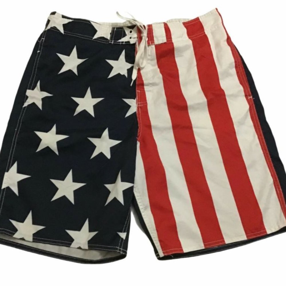 Mens Sz L Patriotic Flag Board Shorts Swim Trunks Bathing Suit Bass Pro Shop